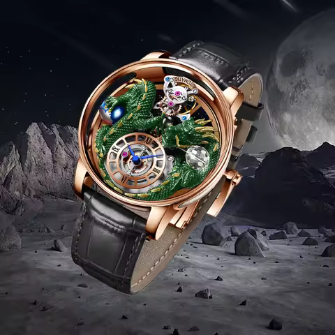 PINDU Fashion Roman Numeral Display Mineral Tempered Glass Material Quartz Movement 3ATM Waterproof Celestial Dragon Men's Watch