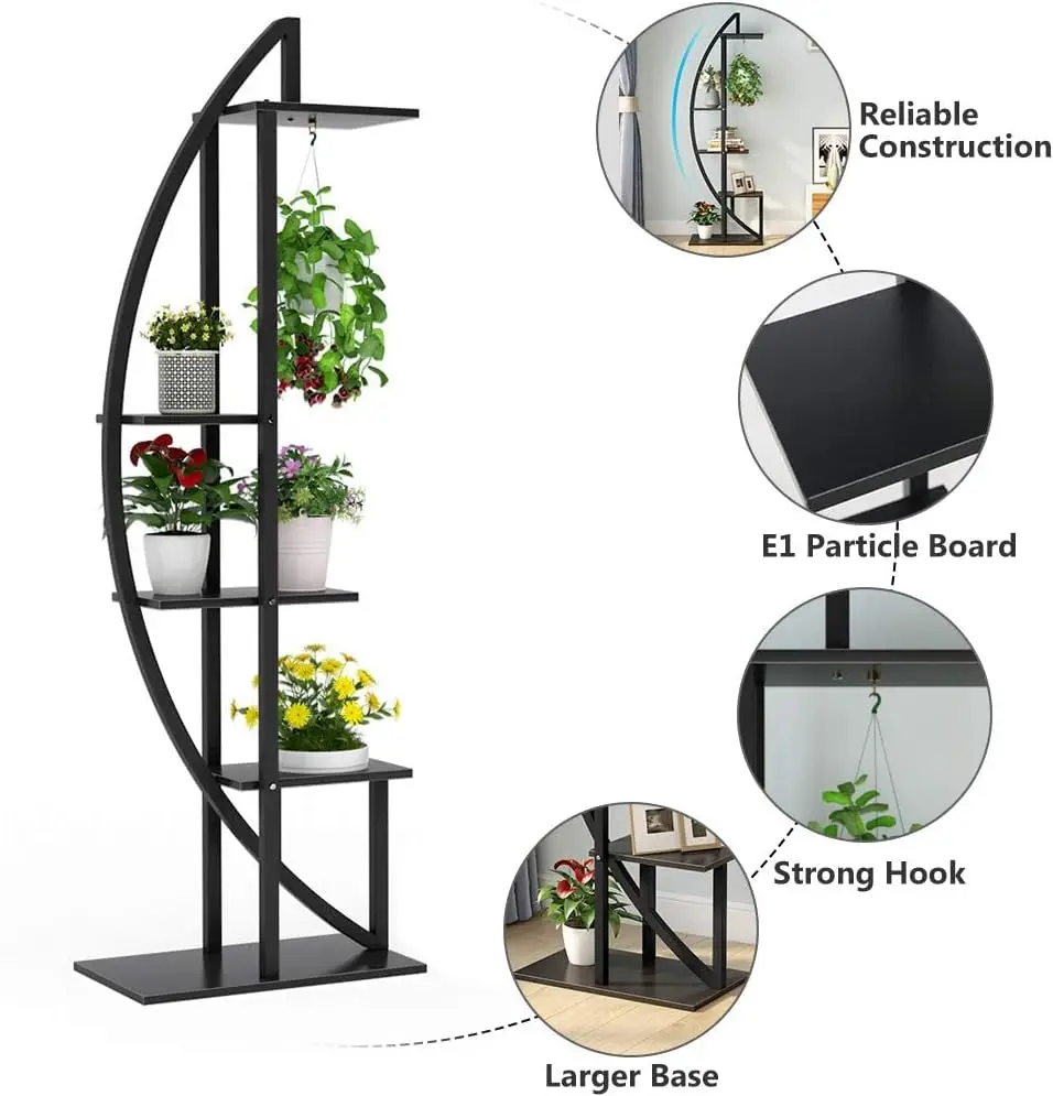 5-laags plantenstandaard, set van 2, multifunctionele gebogen displayplank, bonsai bloemplantenstandaardrek voor binnentuin of balkon, H