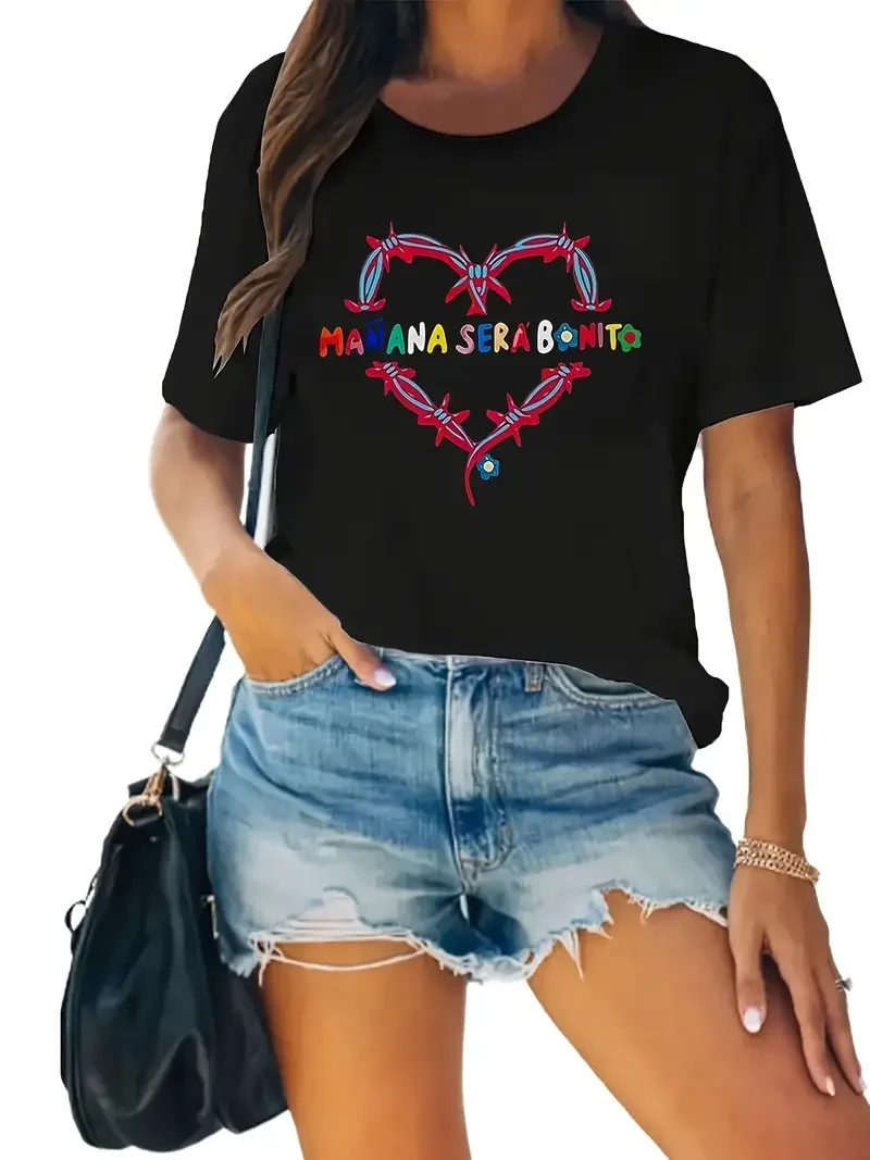 Knot Heart Printed Women's T-shirt Summer Fashion Short sleeved T-shirt Top Printed O-neck Casual T-shirt Women's Clothing