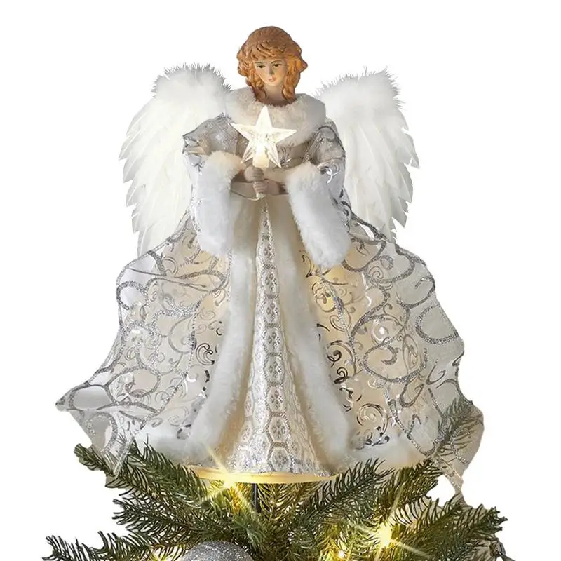 1 Pc White Angel Pendant Christmas Tree Topper Delicate Top Angel Statue With LED Light Christmas Decoration