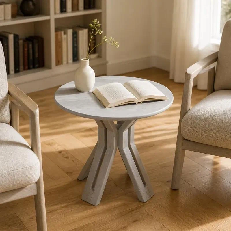 Modern simple round solid wood red oak corner table environmentally friendly bevel leg side table living room furniture