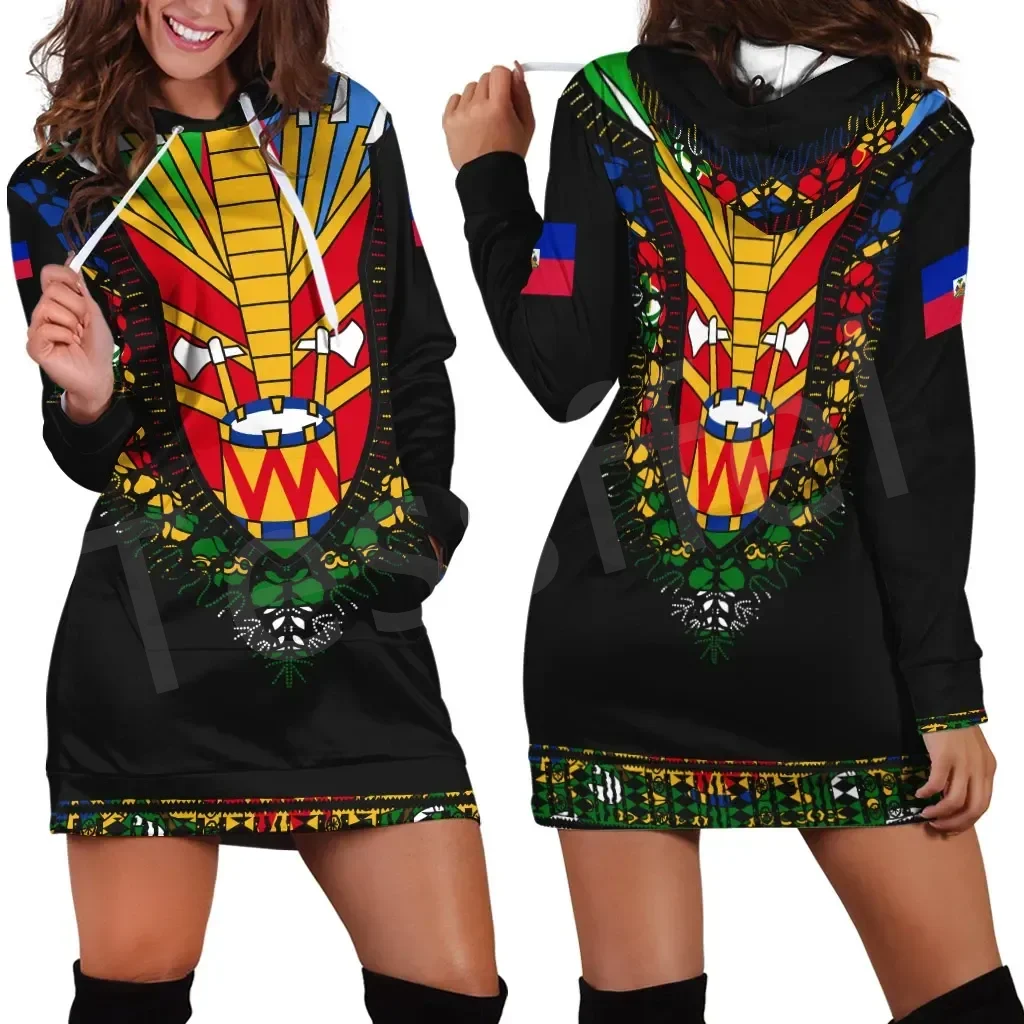 Haiti Flag 3d Women Hoodie Dress Custom Name Retro Harajuku 3d Printed Flag Pullover Casual Sexy Women Hoodie Dress