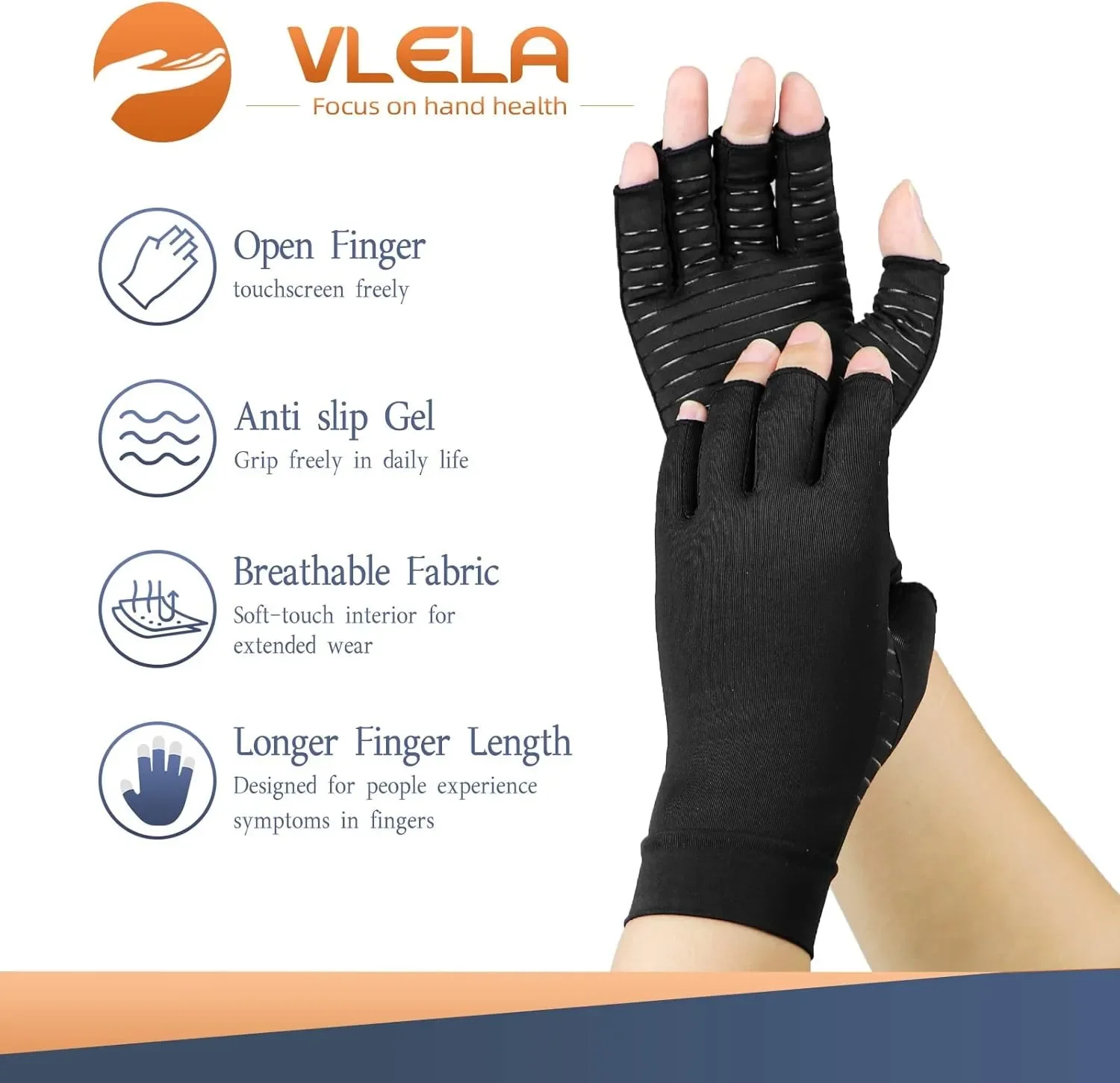 Copper Arthritis Compression Black Gloves Women Men Relieve Hand Pain Swelling and Carpal Tunnel Fingerless,, Support for Joints