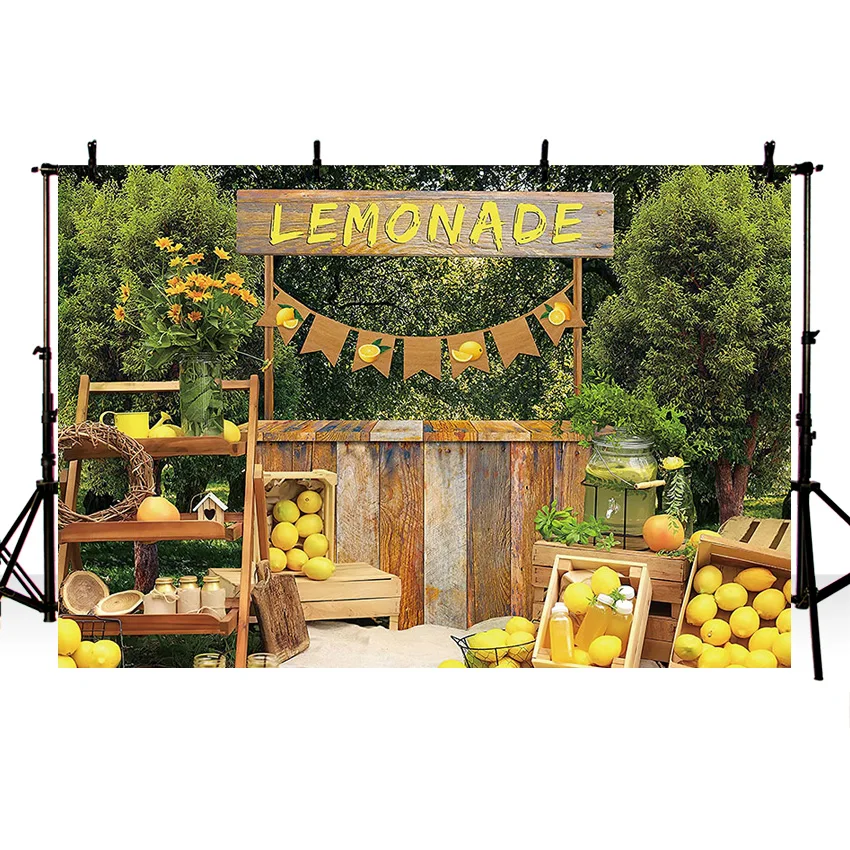 Mehofond Outdoor Forest Lemon Booth Fruit Background Child Birthday Party Portrait Lemonade Photography Backdrop Photo Studio