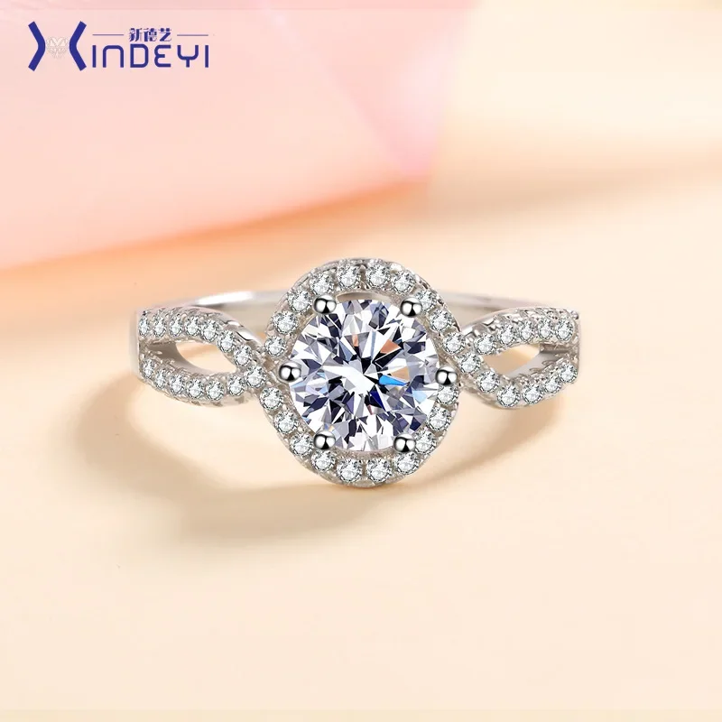 

1 карат с муассанитом и бриллиантами, круглые сверкающие кольца цвета D для женщин, стерлинговое серебро 925 пробы, витое обручальное кольцо, ювелирные изделия