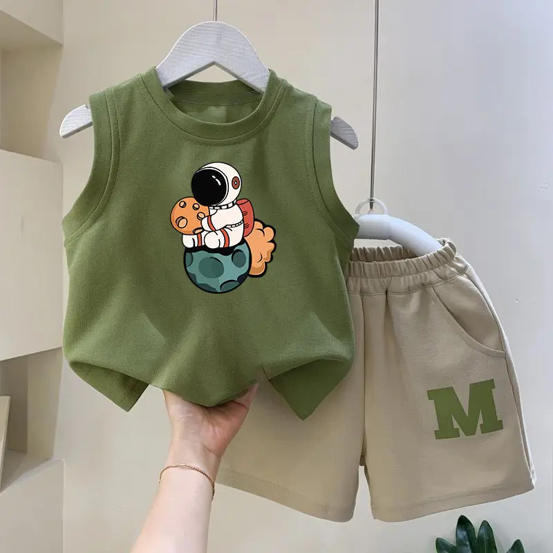 

Kids'Summer 2-Piece Vest Sets Cotton T-Shirts & Shorts for Boys & Girls,Sleeveless Outfits,Comfortable Children's Clothing Suits