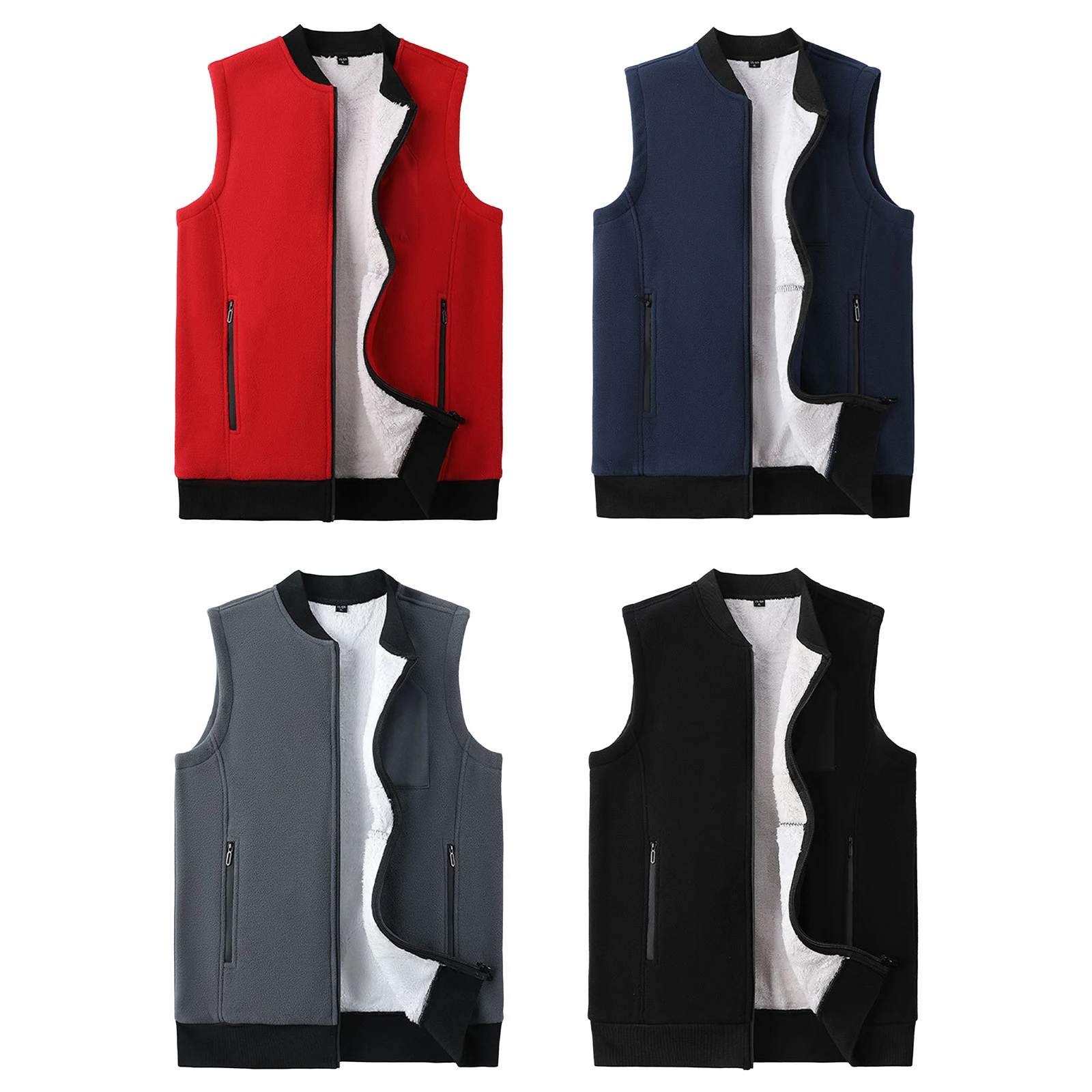 #M-8XL Men Contrast Color Golf Fleece Vest Sleeveless Zipper Jacket Outerwear with Zip-Up Pockets for Outdoor Golfing Sports