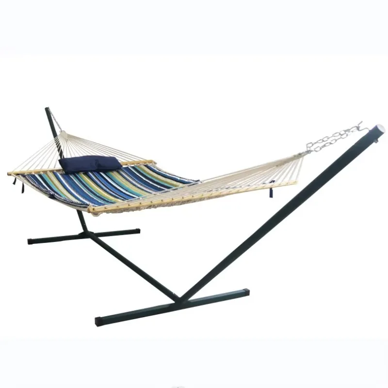 

2026 Cotton Rope Hammock With 15 Foot Portable Steel Stand With Wheel And Pillow And Pad For Indoor And Outdoor Use