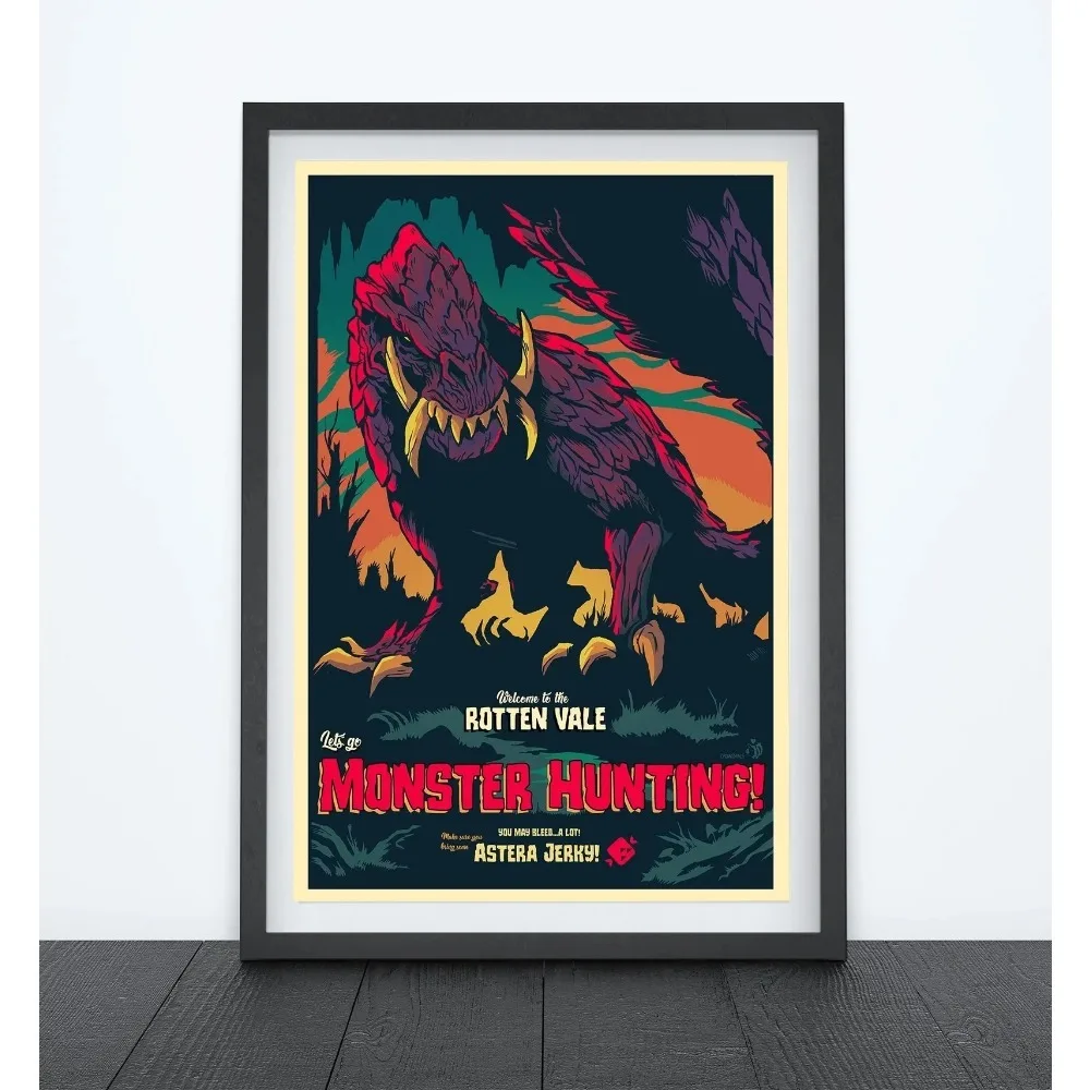 New 2022 Anime Game Poster Monster Hunter Canvas Painting Wall Art Monster Hunting Gamer Kawaii Room Decor Poster Aesthetics