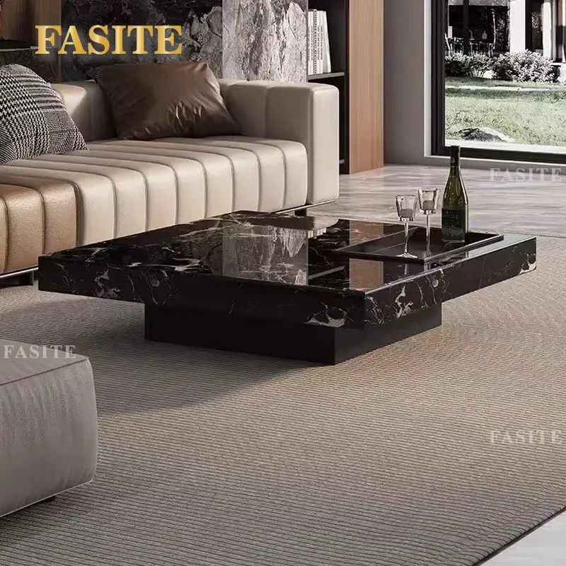 For Luxury Living Room Square Coffee Table Natural Marble Top Venice Brown Black Rose Pattern High End Stone Furniture Modern