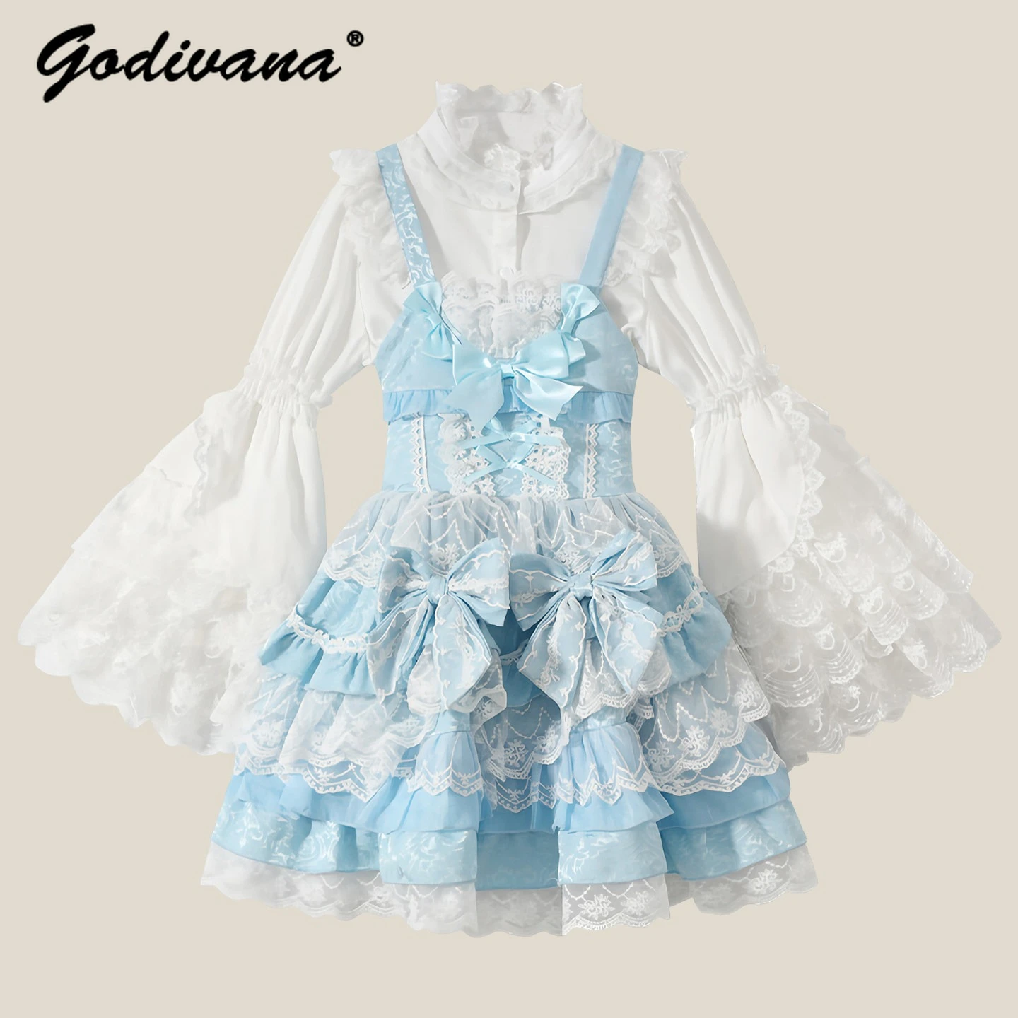 

Sweet Little Girls Lolita Princess Dress Spring and Autumn 2026 New Kids Cute Bow Lace Trim Sleeveless Slip Tutu Dress Gown Set