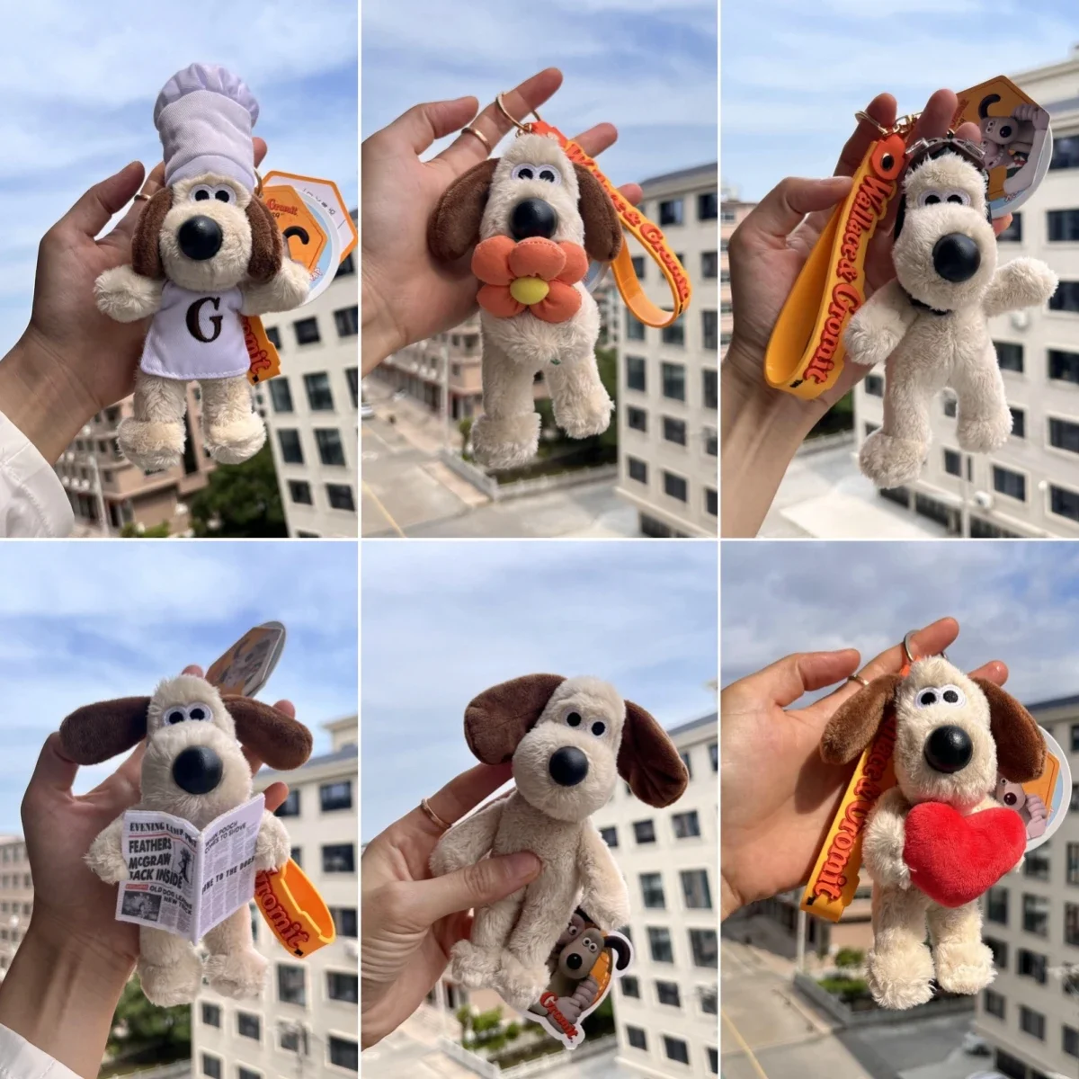 Kawaii والاس جروميت دمية Kawaii جروميت والاس حقيبة قلادة الكرتون الكلاب مفتاح سلسلة لطيف محبوب محشوة جرو الدمى الهدايا