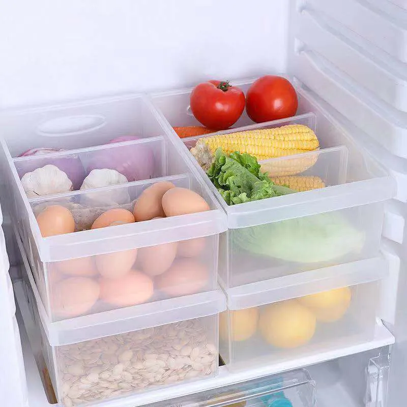 New Household Refrigerator Storage Box Plastic Storage Box Rectangular Compartment Vegetable Fruit Freezer Kitchen Storage Box