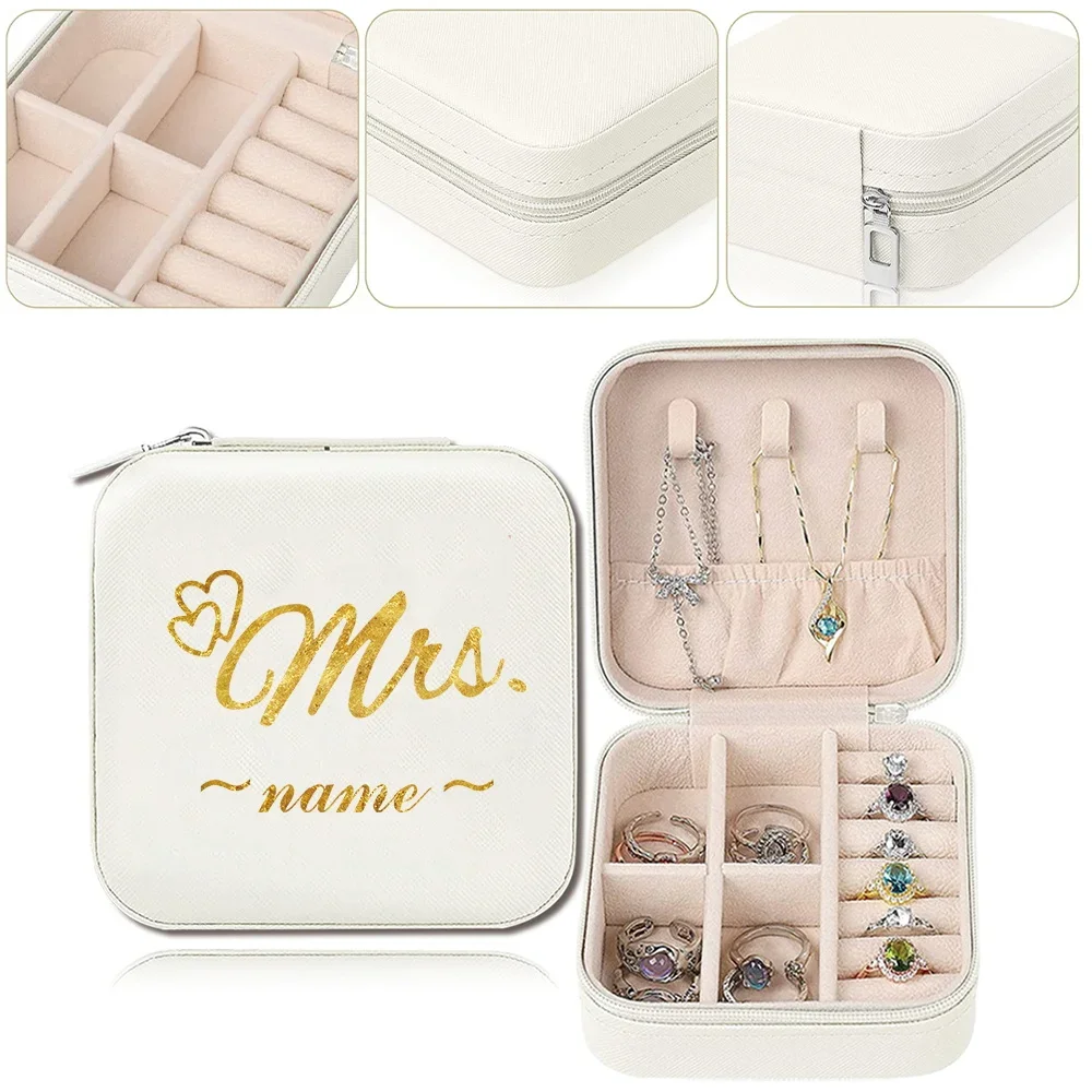 Personalized Custom Leather Portable White Jewelry Box Large Capacity Necklace Earring Box Travel Storage Jewelry Box
