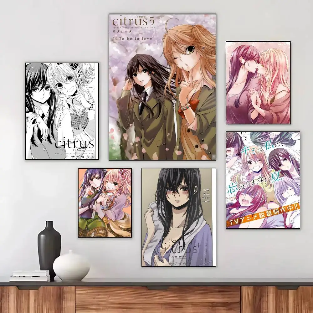 citrus Anime Poster Moisture-proof Self-adhesive Decor Living Room Bedroom Party Bar Fade-resistant