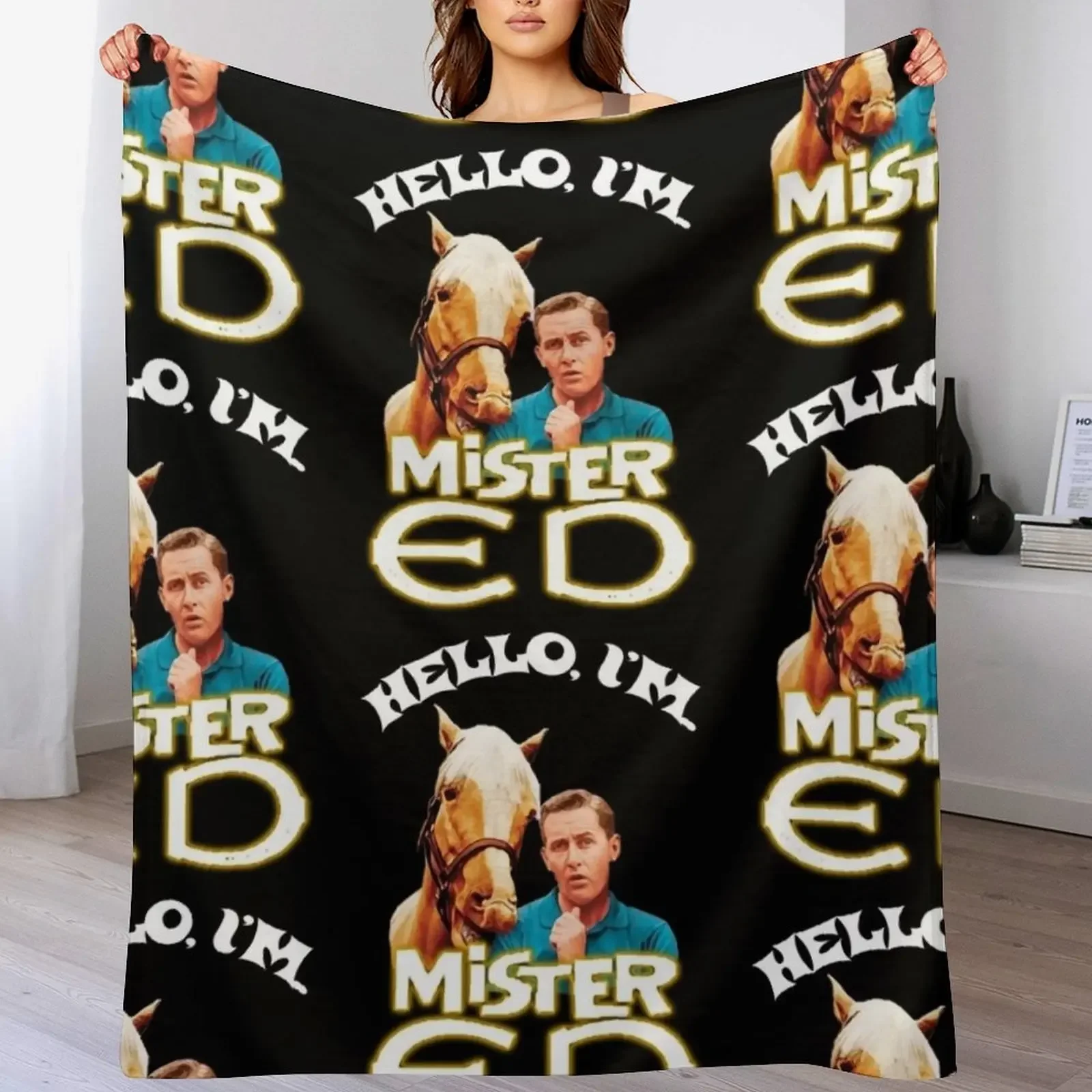 

Hello I'm Mister Ed and Wilbur Post Talking Horse Tribute Throw Blanket Cozy Home Blanket Gift for Christmas Holiday