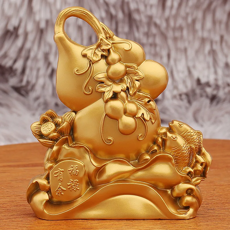 

Gold-Plated Fortune Gourd Year After Year Surplus Office Entrance Wine Cabinet Home Feng Shui Wealth Decoration Metal Craft