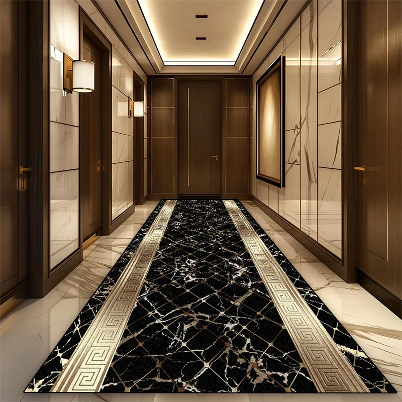 European Luxury Long Corridor Carpet High End Lobby Decoration Entryway Rug Non-slip Stairway Hallway Rugs Washable Kitchen Mat