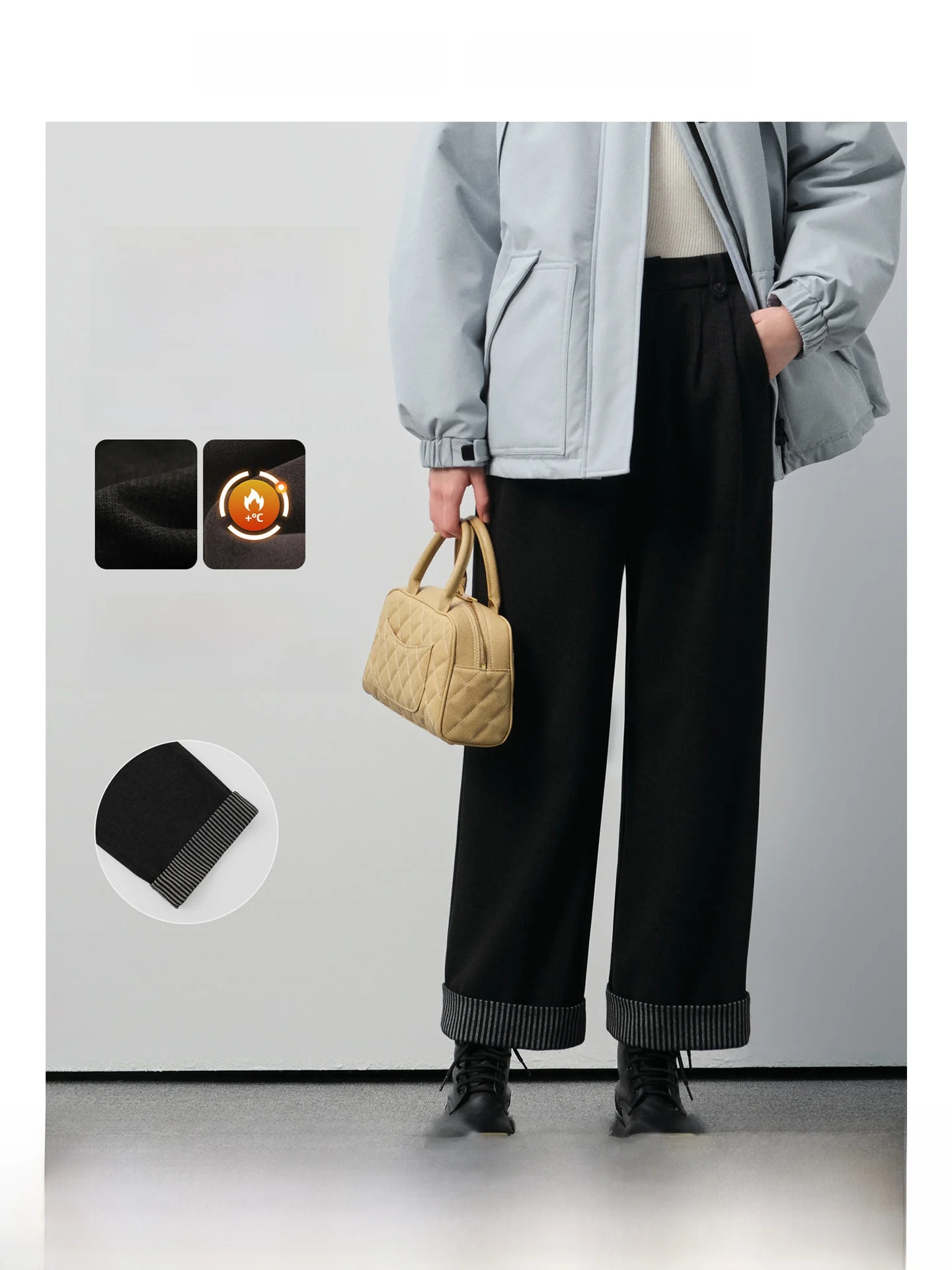 

Rui plus Size Women's Woolen Casual Pants Straight Leg Wide Leg Spring New Sle for Plump Women Casual Trousers