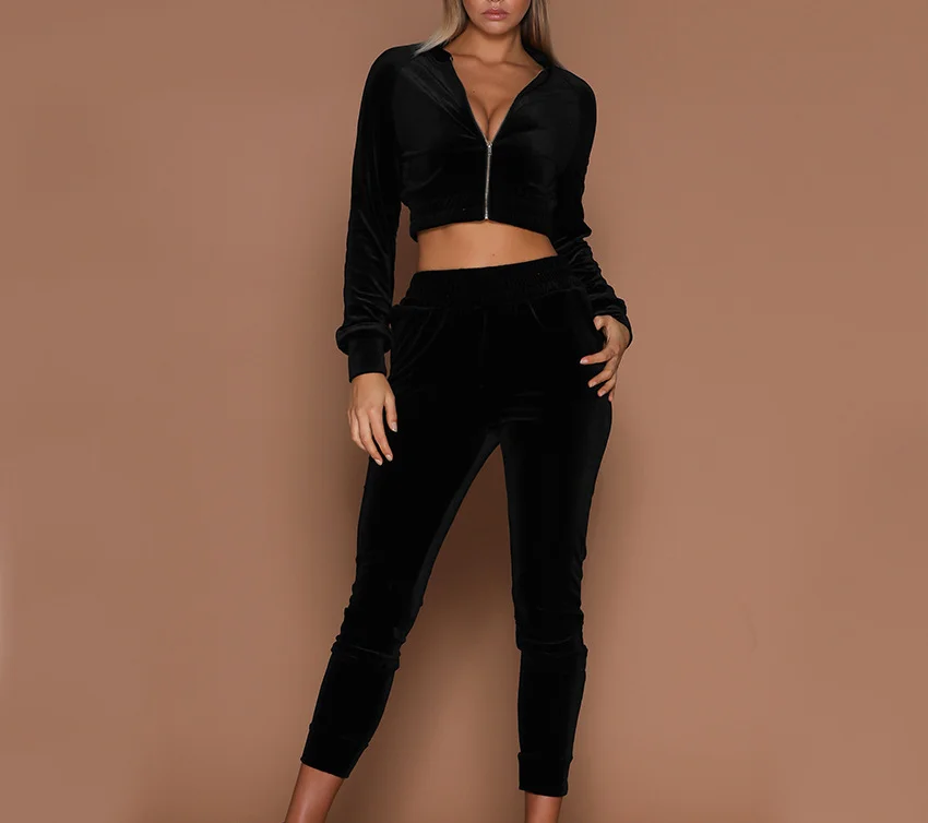 2024 Women's New Fashion Set Autumn/Winter Solid Color Zipper Hoodie Leg Tight Pants Two Piece Set