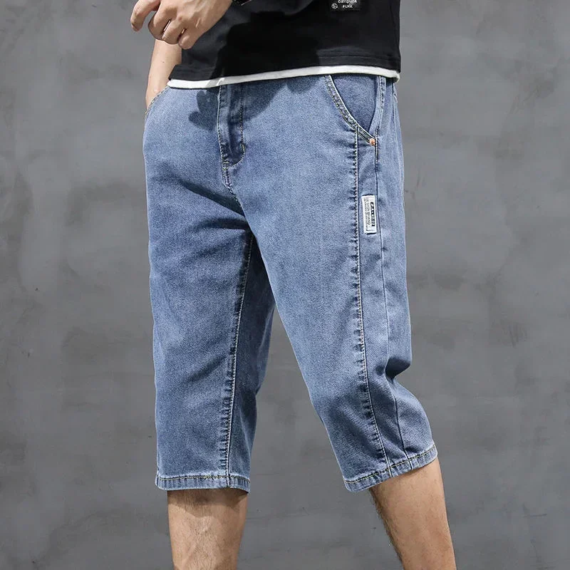 Denim Shorts Boys Summer Thin Straight New Trendy Casual Cropped Pants Streetwear Black Jeans Men Male Trousers Hiphop Korean