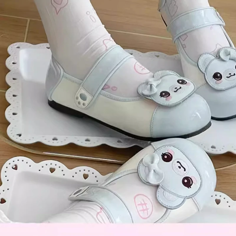 2025 春と秋の日本オリジナルベルクロピンクブルーガールフラットヒールシングルシューズかわいい甘いロリータ丸頭女性のパンプス