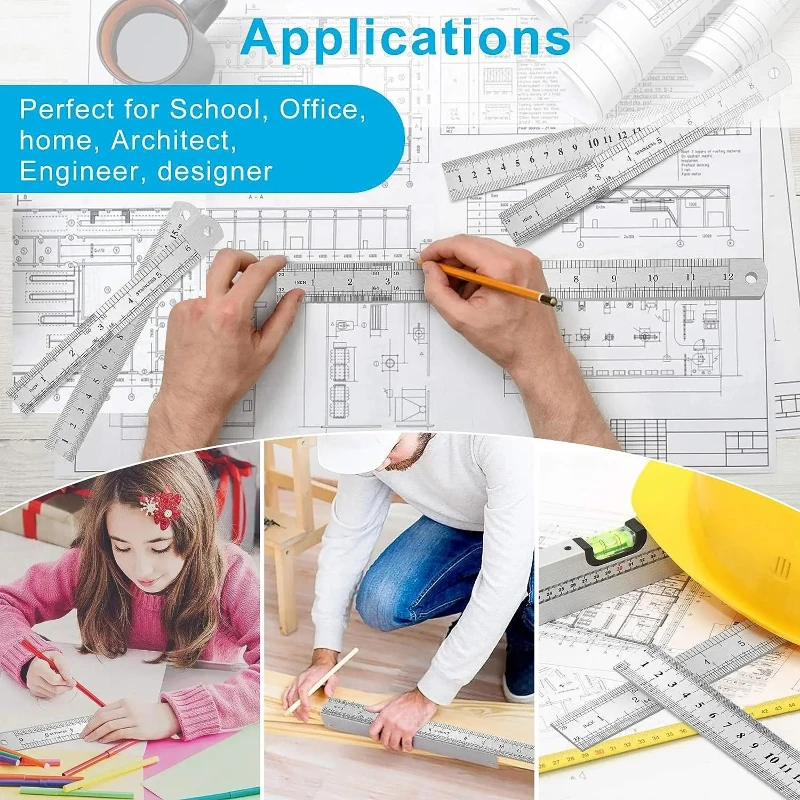 3 قطعة الفولاذ المقاوم للصدأ مزدوجة الجانب مسطرة مستقيمة سنتيمتر بوصة حاكم أداة قياس الدقة اللوازم المكتبية المدرسية