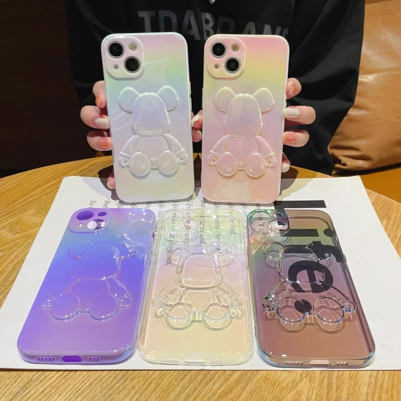 For iphone 13 Pro Max Phone Cases 3D Colors Bear Laser Aorura Phone Case For iphone 14 11 12 Pro Max 13 Pro Max Clear Soft Cover