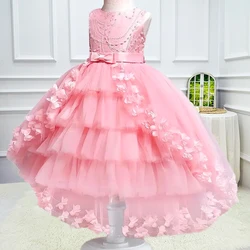 2026 New Year Christmas Party Embroidered Sticker Tailcoat Flower Girl Birthday Party 3-12 Year Sequin Holy Feast Tailcoat