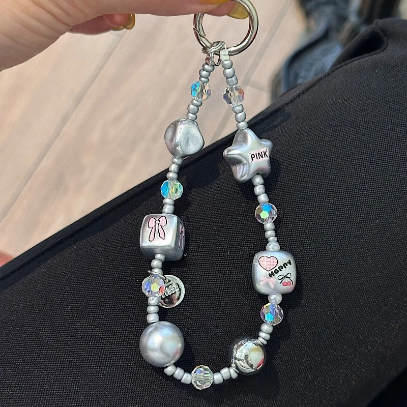 

Korean Cute Pearl Beaded Phone Chain Hanging Cord Phone Charms Phone Strap Summer Handmade Pattern Mobile Phone Lanyard Gift