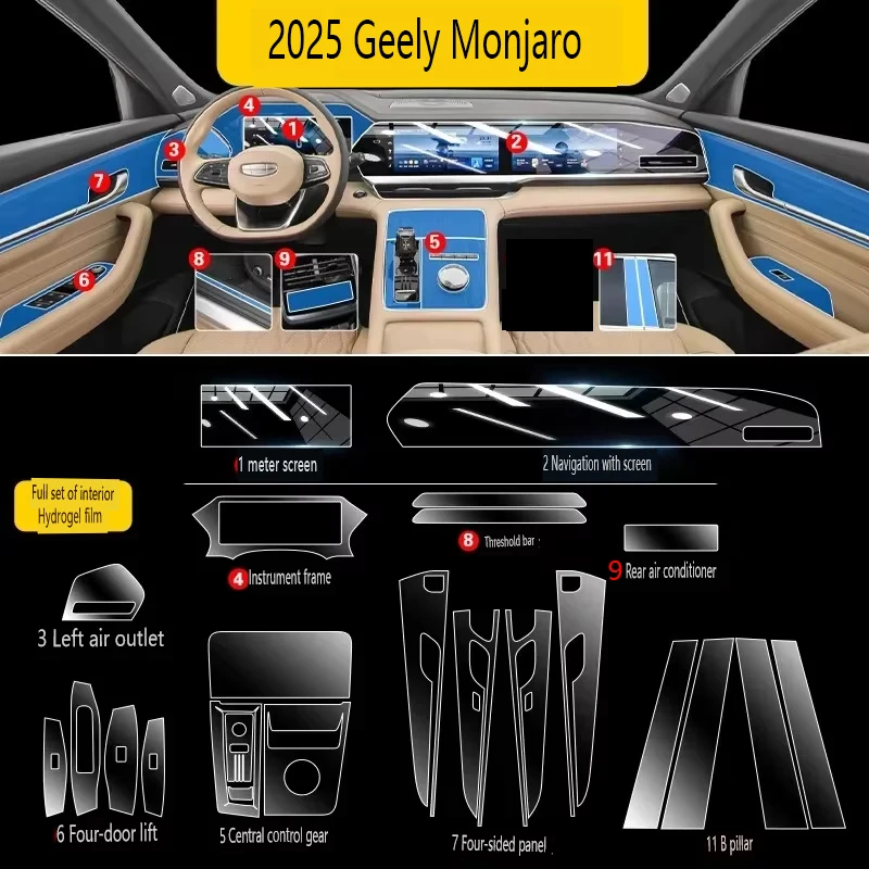 Tpu Transparent Film for 2025 Geely Monjaro Xingyue L Car Interior Sticker Console Dashboard Screen Film Car Decor Accessories