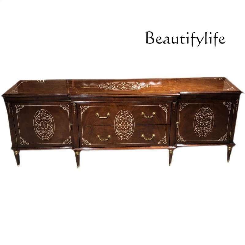 

European TV cabinet villa classical European audio-visual cabinet shell inlaid living room low cabinet living room solid wood