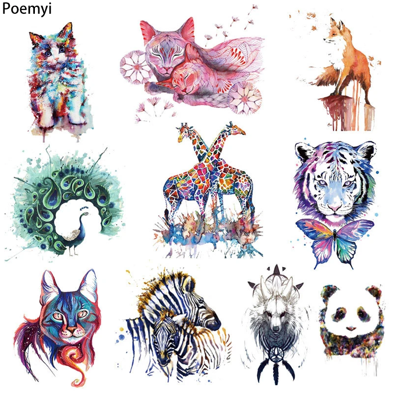 Poemyi Iron on cute Animals Patches on Clothes Brand Cool Tiger Cat Thermal Stickers for Clothing Jeans Jacket Heat Transfer F