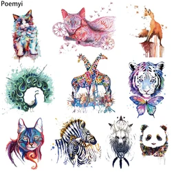 Poemyi Iron on cute Animals Patches on Clothes Brand Cool Tiger Cat Thermal Stickers for Clothing Jeans Jacket Heat Transfer F