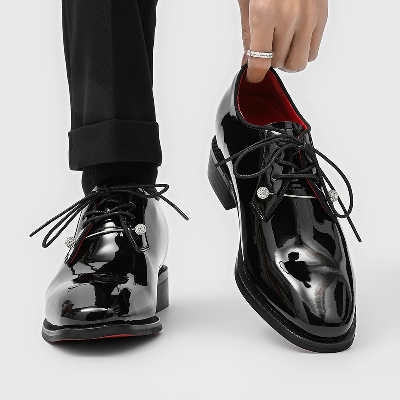 New Mirrored Men Derby Shoes with Rhinestone Decoration High-end Texture Suitable for Business Leisure Commuting Wedding Shoes