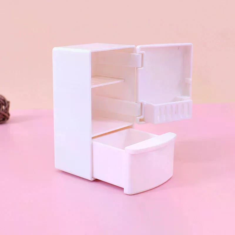 

1/12 Mini Dollhouse White Refrigerator With Food Set Kitchen Toys Miniature Furniture Fridge Decorations For Kids Gift