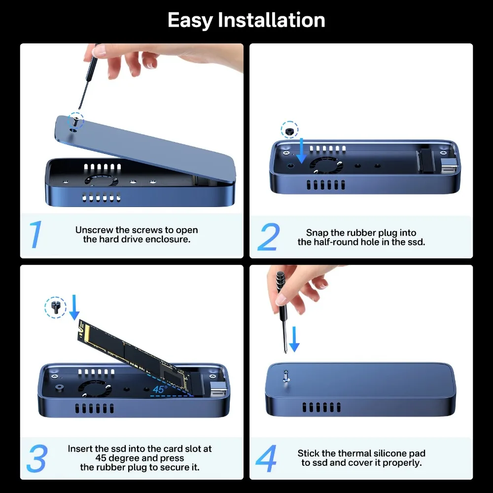 Imagem -06 - Nvme Gabinete Ssd 10gbps Case Ssd Nvme Ventilador de Refrigeração Embutido Usb 3.1 Gabinete Externo Suporta 2230 2242 2260 2280 Acasis-m.2