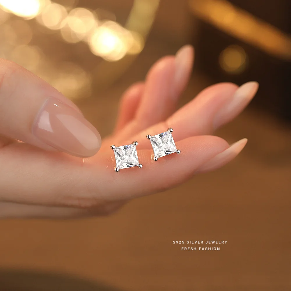 2ct D Color Princess Cut Moissanite Earrings For Women Fine Jewelry 925 Sterling Silver Square Stud Earring Sparkling Party Gift