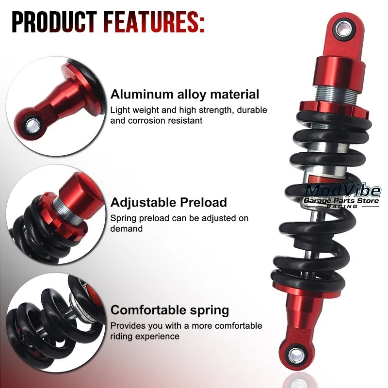 VEHICLEADER 260mm 270mm 280mm Motorcycle Suspension Spring Rear Air Shock Absorbers for Honda Yamaha BWS 125 Gokart Quad ATV