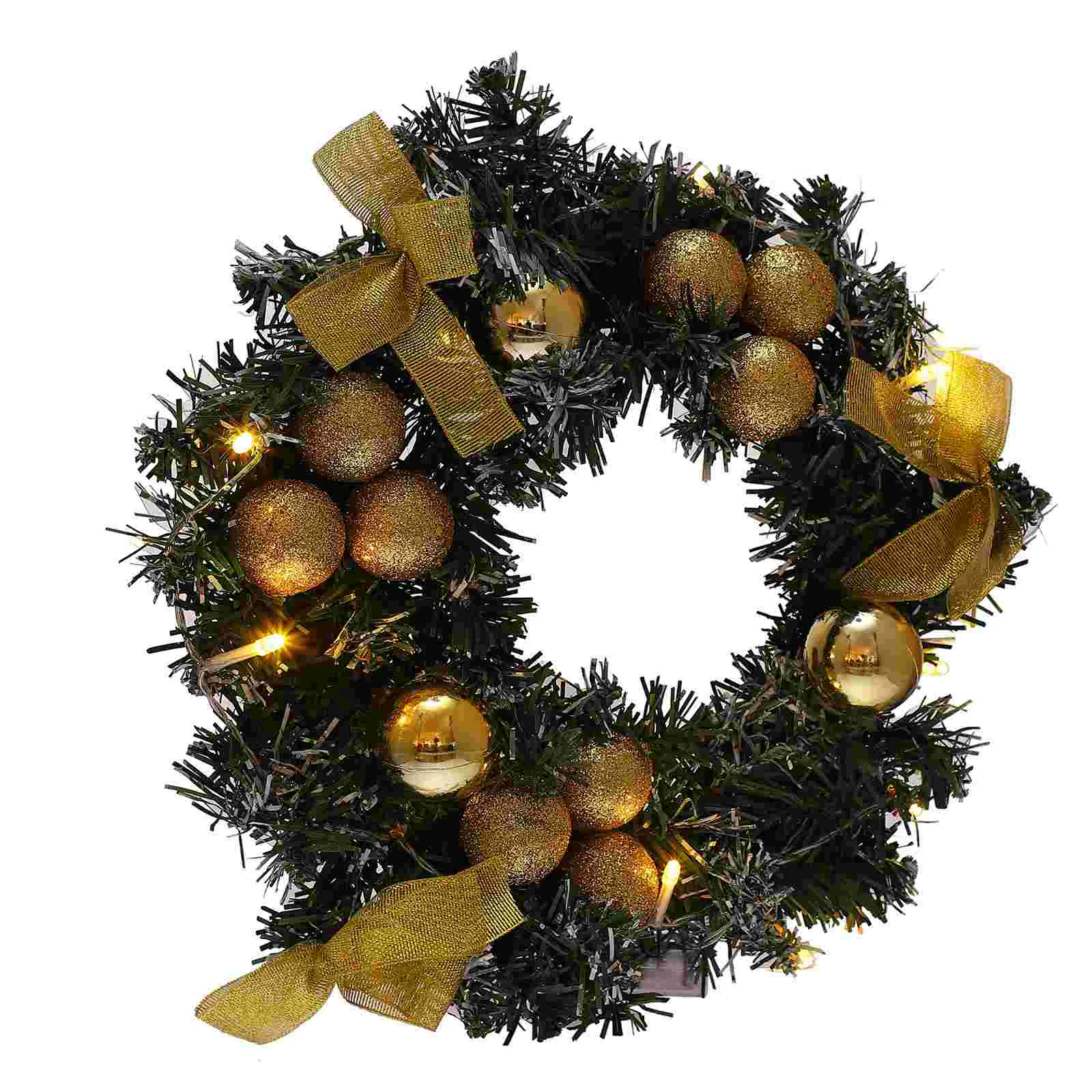 

Wreath Christmas Door Hanging Garland Xmas with Lamp Pvc Pendant Ornament Decorations