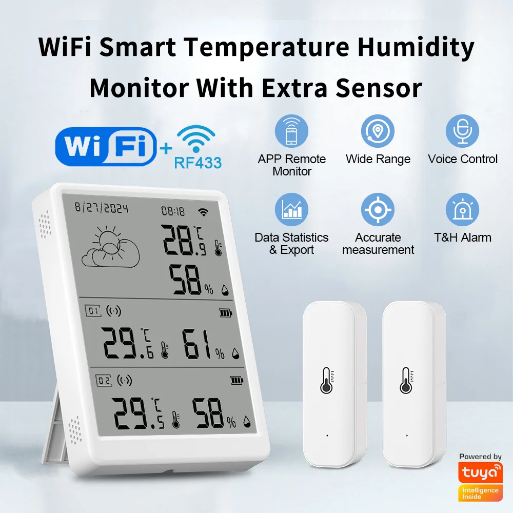 Tuya WiFi ميزان الحرارة الرطوبة الذكية 433 هرتز مجموعة ميزان الحرارة داخلي درجة الحرارة والرطوبة الاستشعار منتجات الحياة الذكية