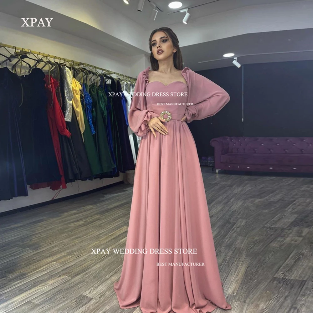 

XPAY Vintage Evening Dresses Elegant Strapless With Jacket Floor- Length A-Line Dubai Arabia Women Prom Gowns Formal Party Dress