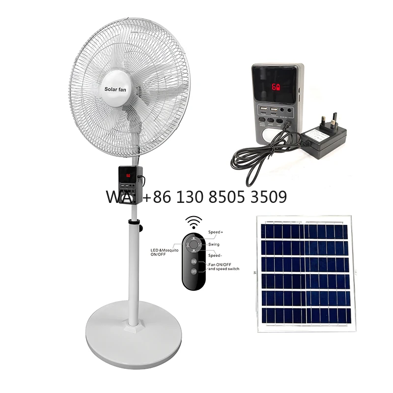 16/18 Inches 5 Blade Rechargeable Solar Stand Fan AC DC 12V Charging Panel & Battery