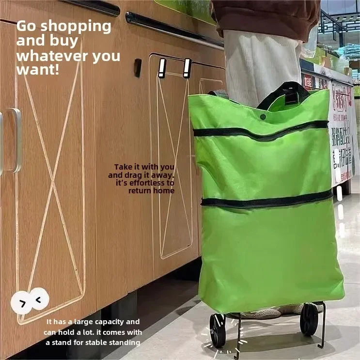 Portable grocery shopping cart, small pull cart for home use, folding back bag, shopping trolley, light with wheels for home use