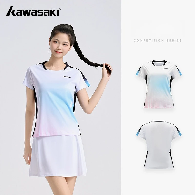 

Одежда для бадминтона Kawasaki для женщин, футболка с короткими рукавами, униформа для тенниса и бадминтона, быстросохнущая одежда для соревнований, спортивная одежда