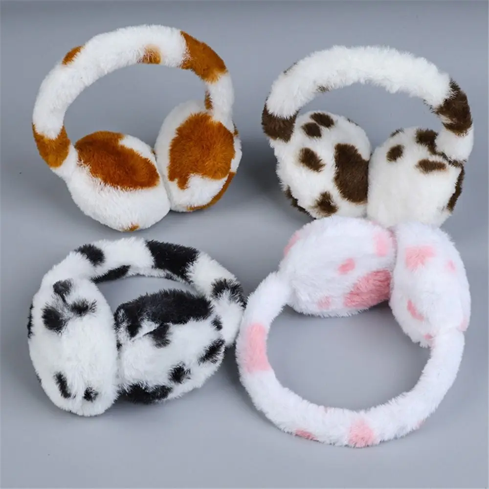 

Fashion Cow Print Plush Earmuffs Retractable Cartoon Kids Ear Warmers Winter Warm Children's Christmas Gifts for Boys Girls