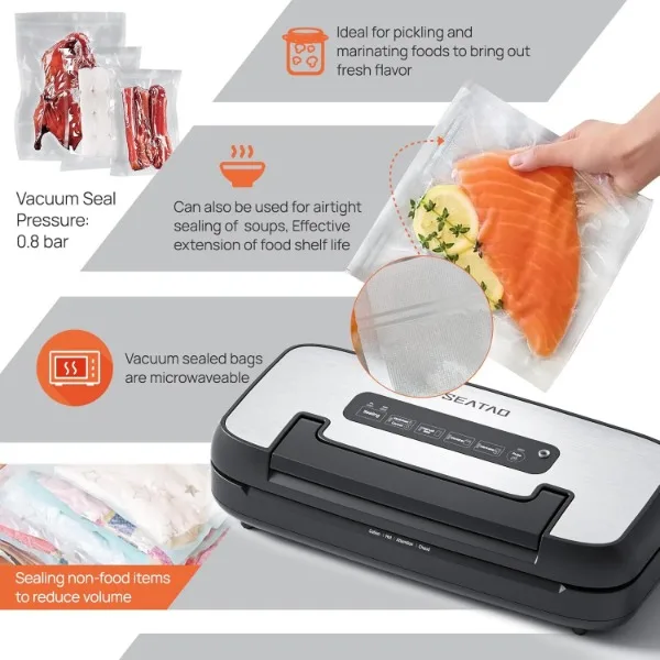 Vacuum Sealer Machine, SEATAO 80Kpa Food Vacuum Sealer Machine Preservation Dry/Moist Modes, Handle Locked Design