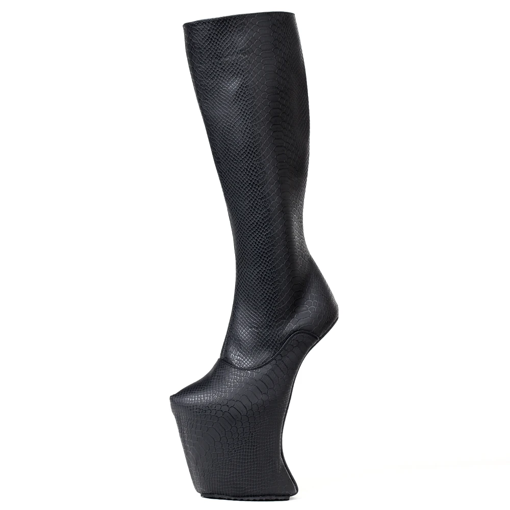 25CM Hoef Heelless Vrouwen Knie Hoge Laarzen, Fetish Platform Botas, Mannen Cross Dressing Snake Patroon Cosplay Schoenen, Zwart, Aangepaste Kleur