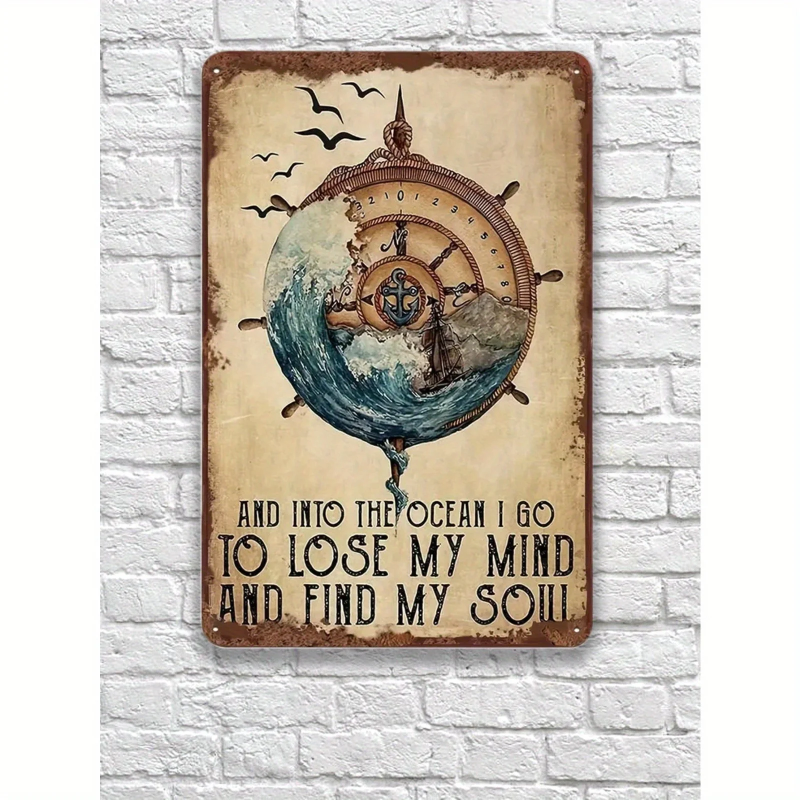 1PC Nautical Compass Designs Vintage Metal Iron Sign Wall Art Rustic Iron Wall Decor for Home Bar Cafe Garden Garage