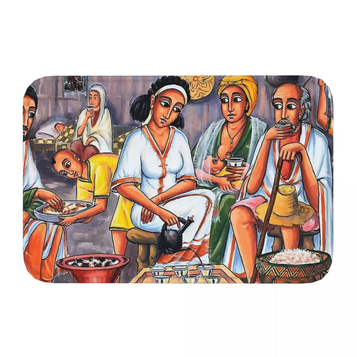 Ethiopian Painting Art Bathroom Mat Coffee Ceremony Doormat Living Room Carpet Balcony Rug Home Decoration